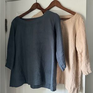 notPERFECTLINEN Blue Boat Neck 3/4 Sleeve Top